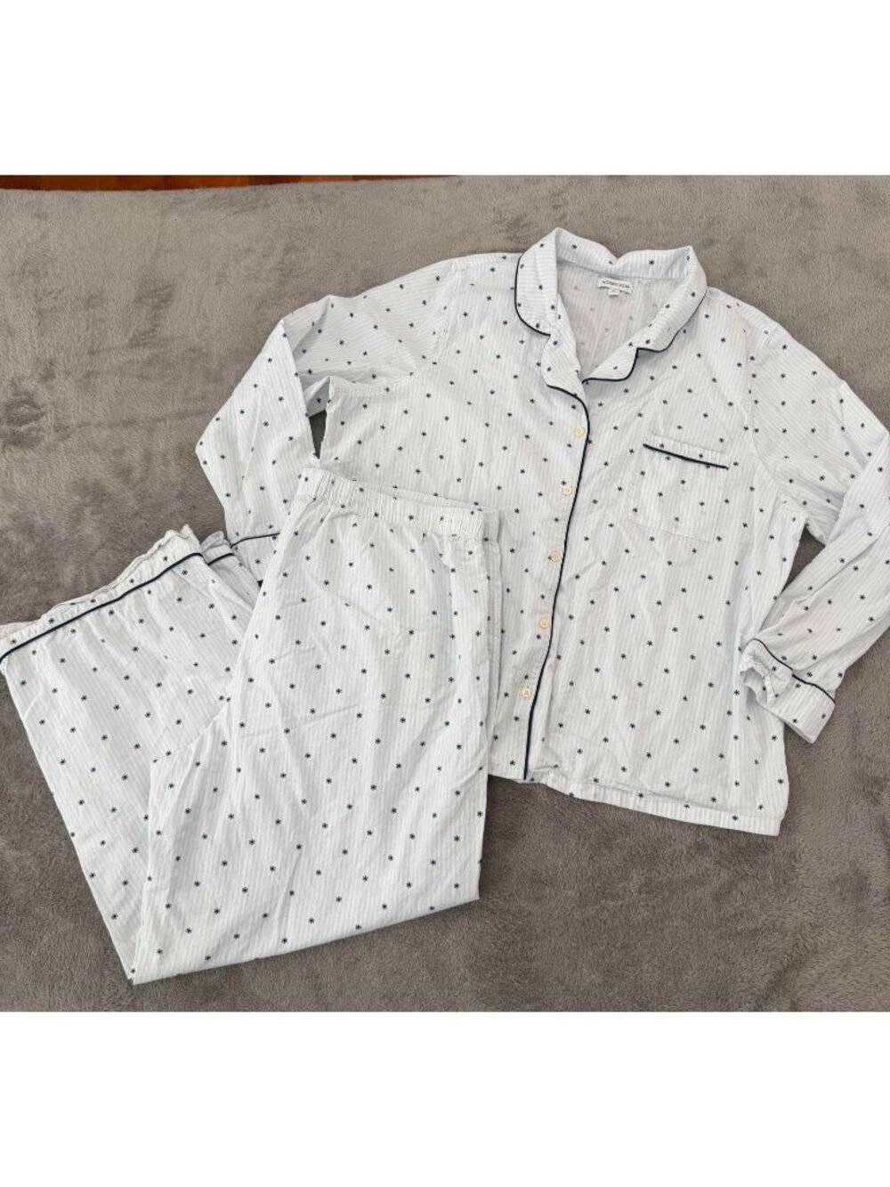 Nordstrom 100% Cotton White Blue Pajamas Set Womens 2X 2XL Pants Top
